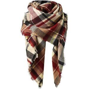 Womens Plaid Scarf Oversized Blanket Shawl Wrap Soft Warm Tassel Winter Fall Gif